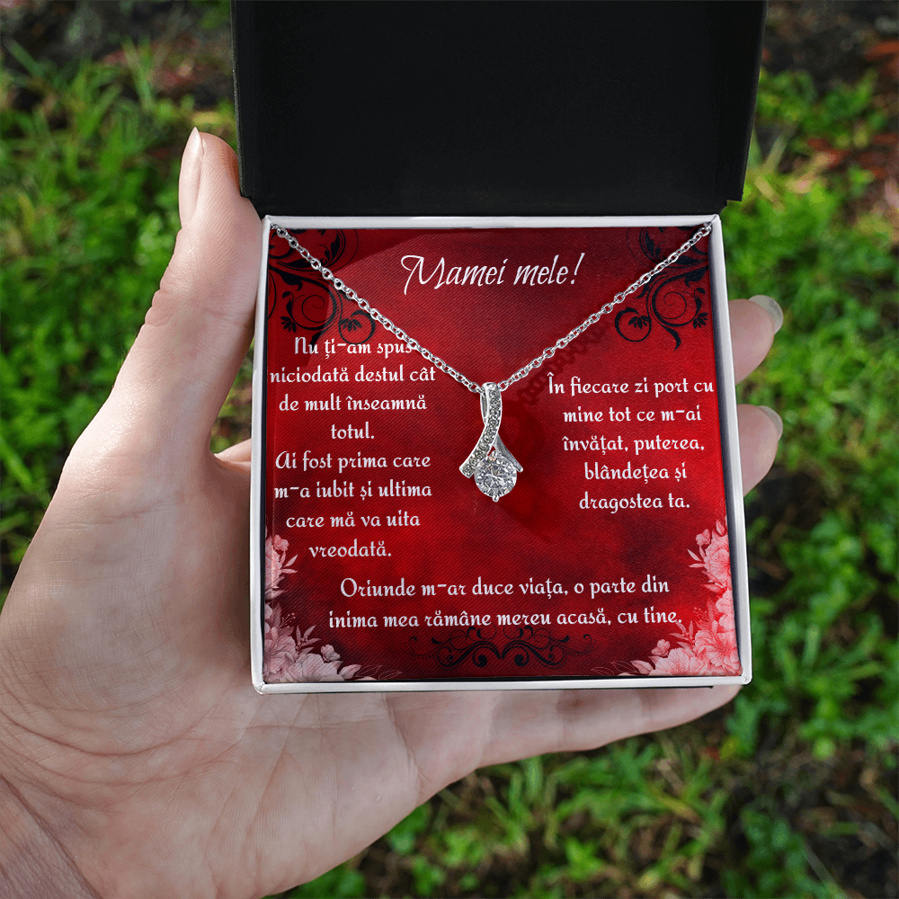 Colier "Mamei mele" placat aur alb 14K - Cadou din suflet pentru mama ta